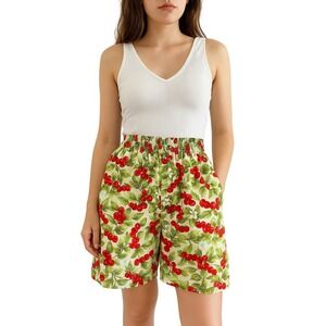 VINTAGE WET SEAL Cherry Print High‎ Waist Cotton Shorts Elastic Pull-On 90s Y2K